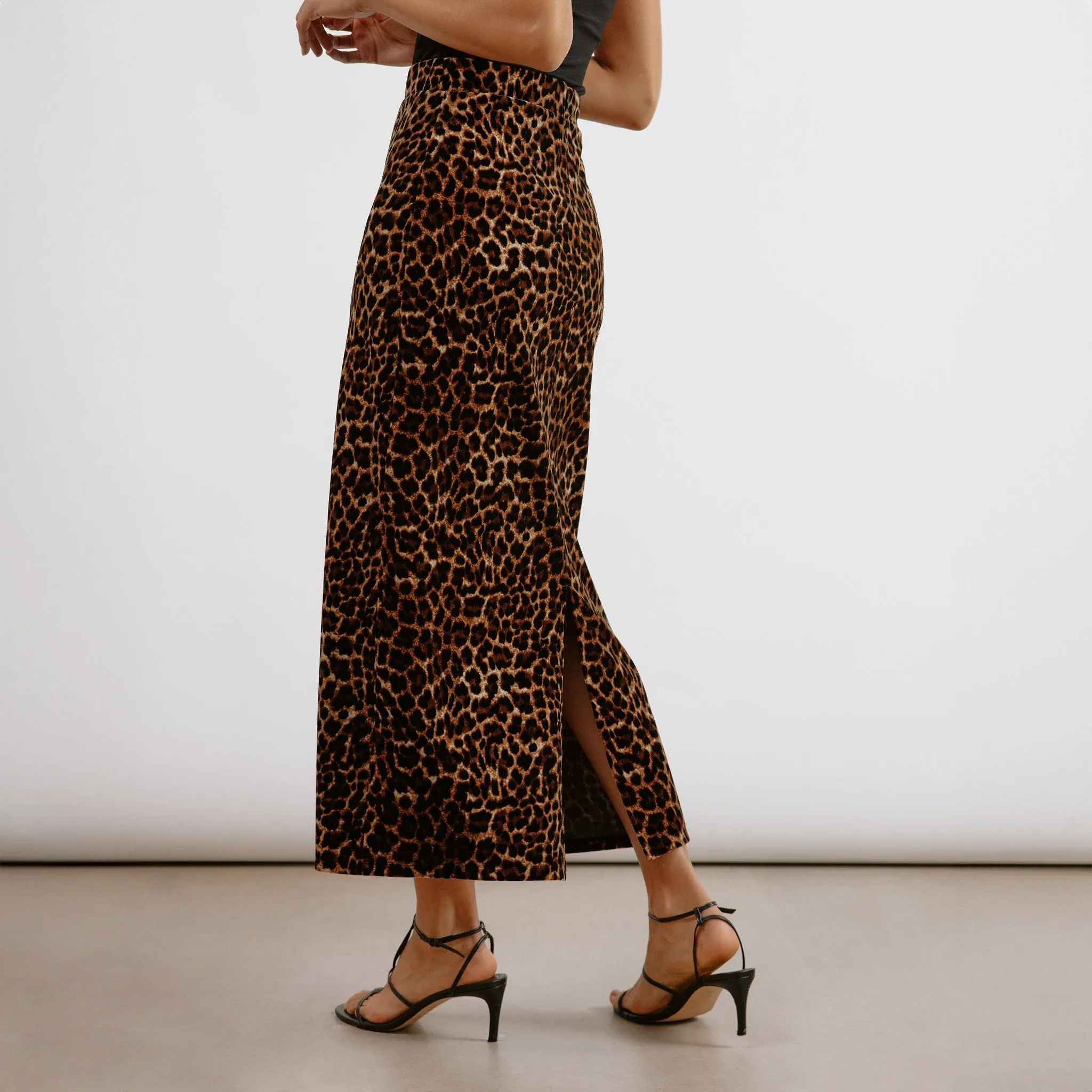 Animal Velvet Midi Skirt