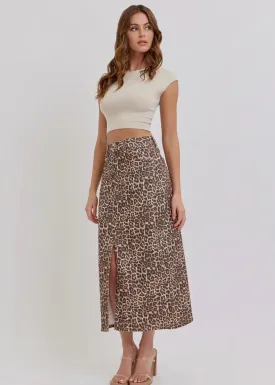 Baby Love Leopard Denim Midi Skirt