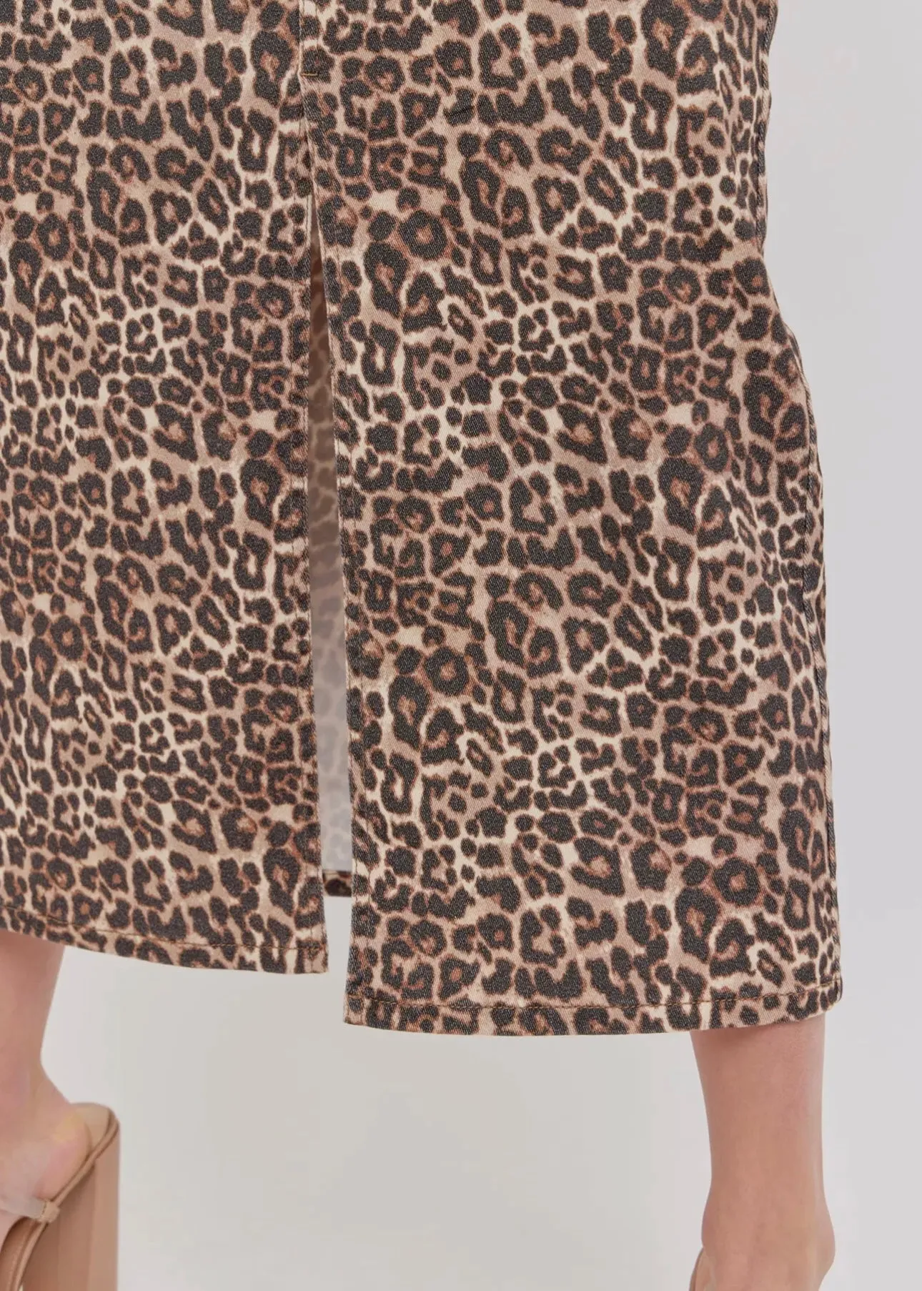 Baby Love Leopard Denim Midi Skirt