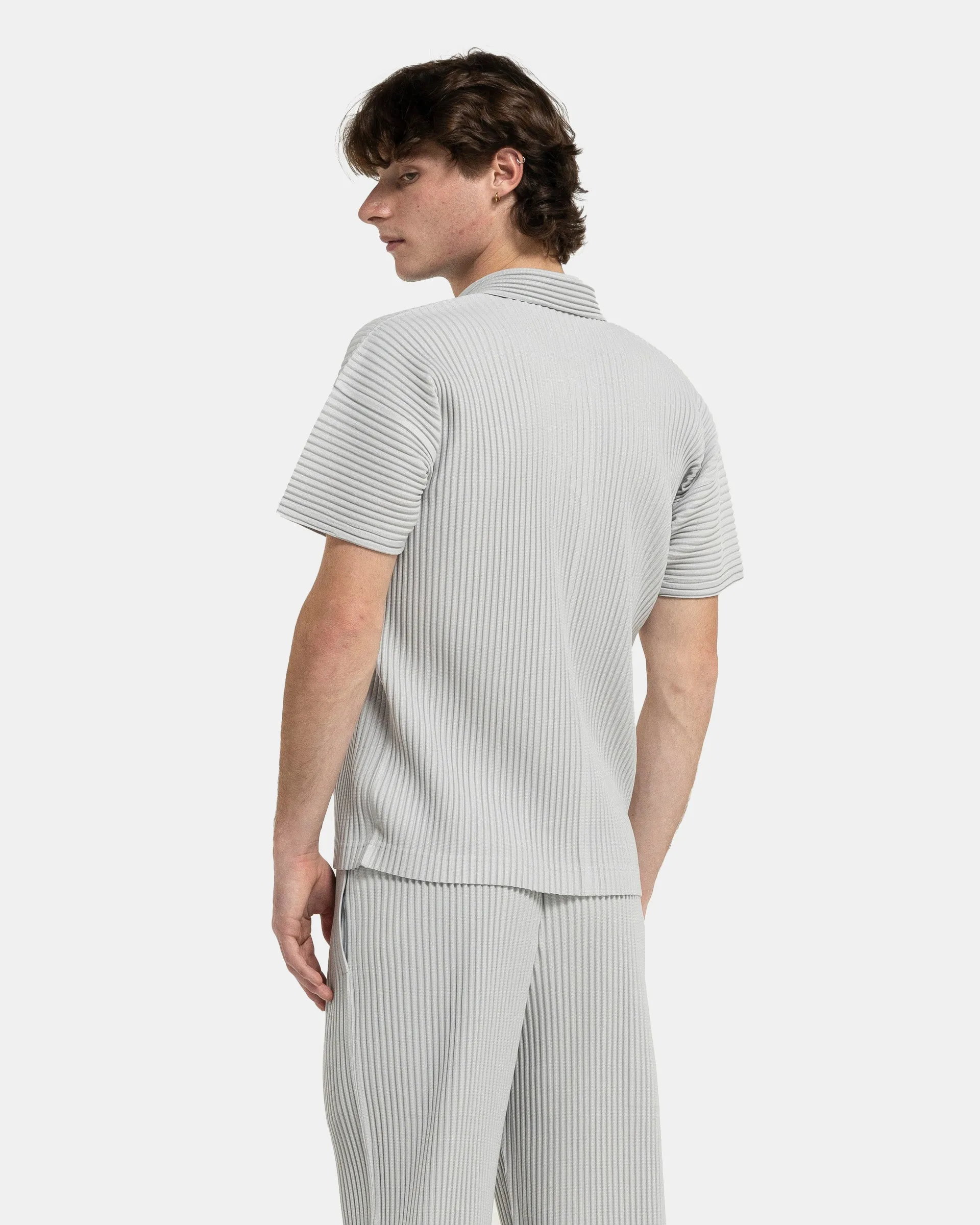 Basic Pleated Polo Shirt in Light Grey