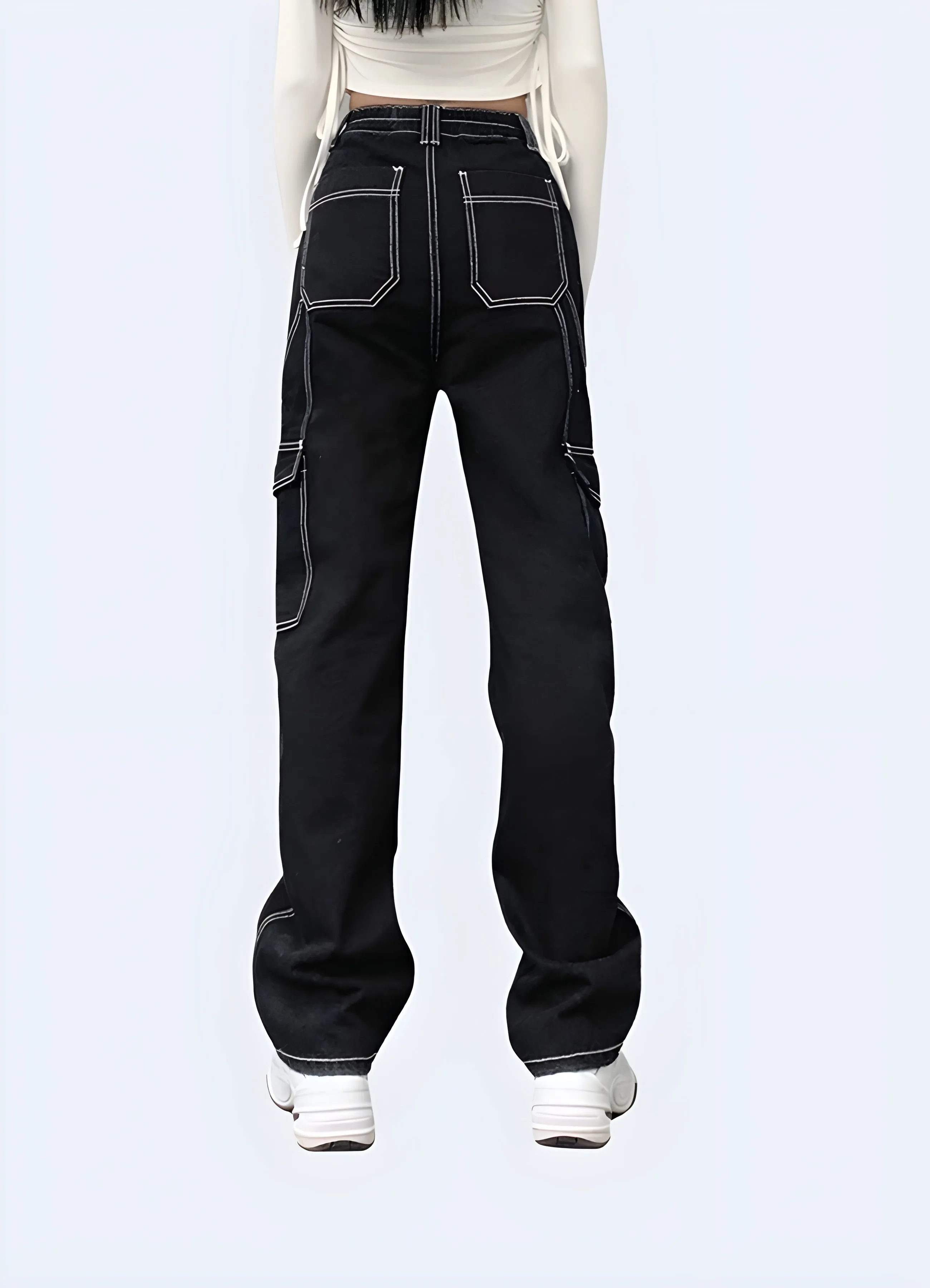 Black Cargo Pants With White Stitching