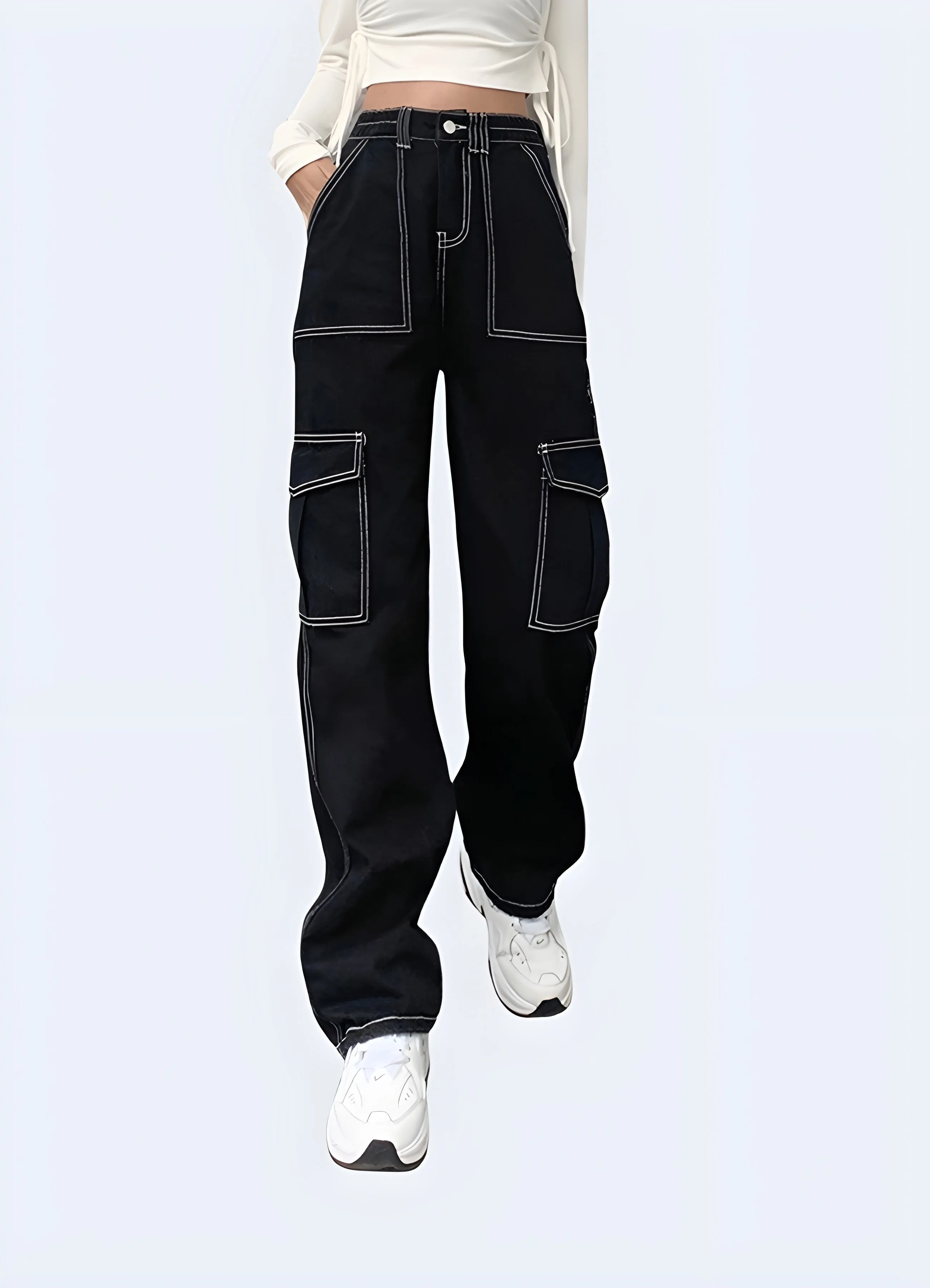 Black Cargo Pants With White Stitching