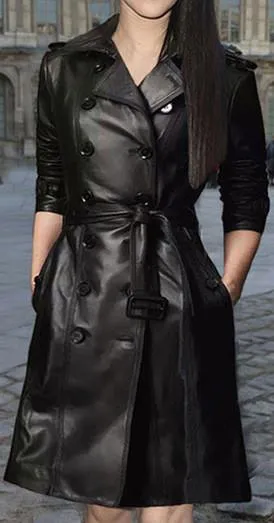 Black Double-Breasted Faux-Leather Coat