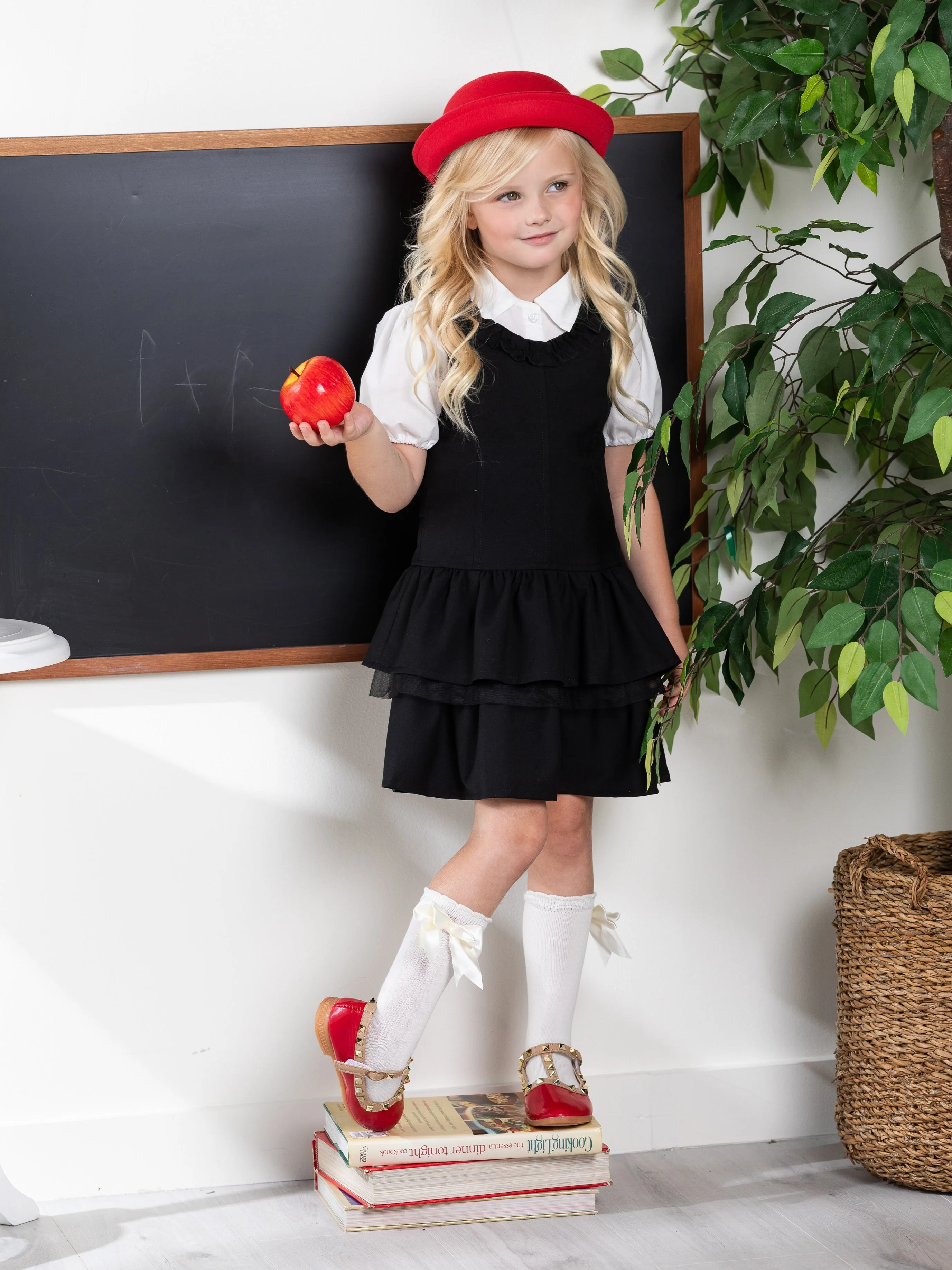 Black Tiered Girls Uniform Dress by Kids Couture