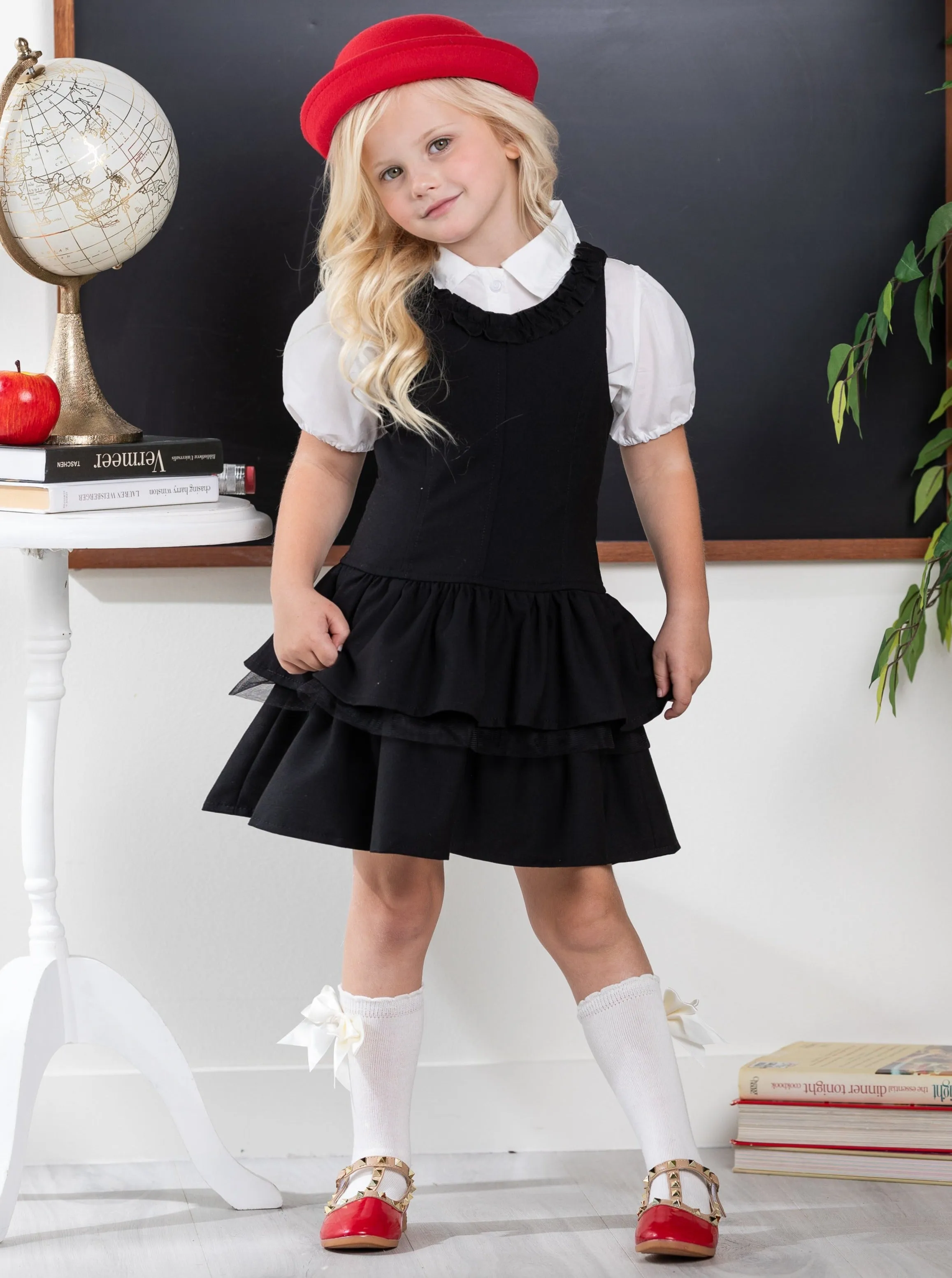 Black Tiered Girls Uniform Dress by Kids Couture