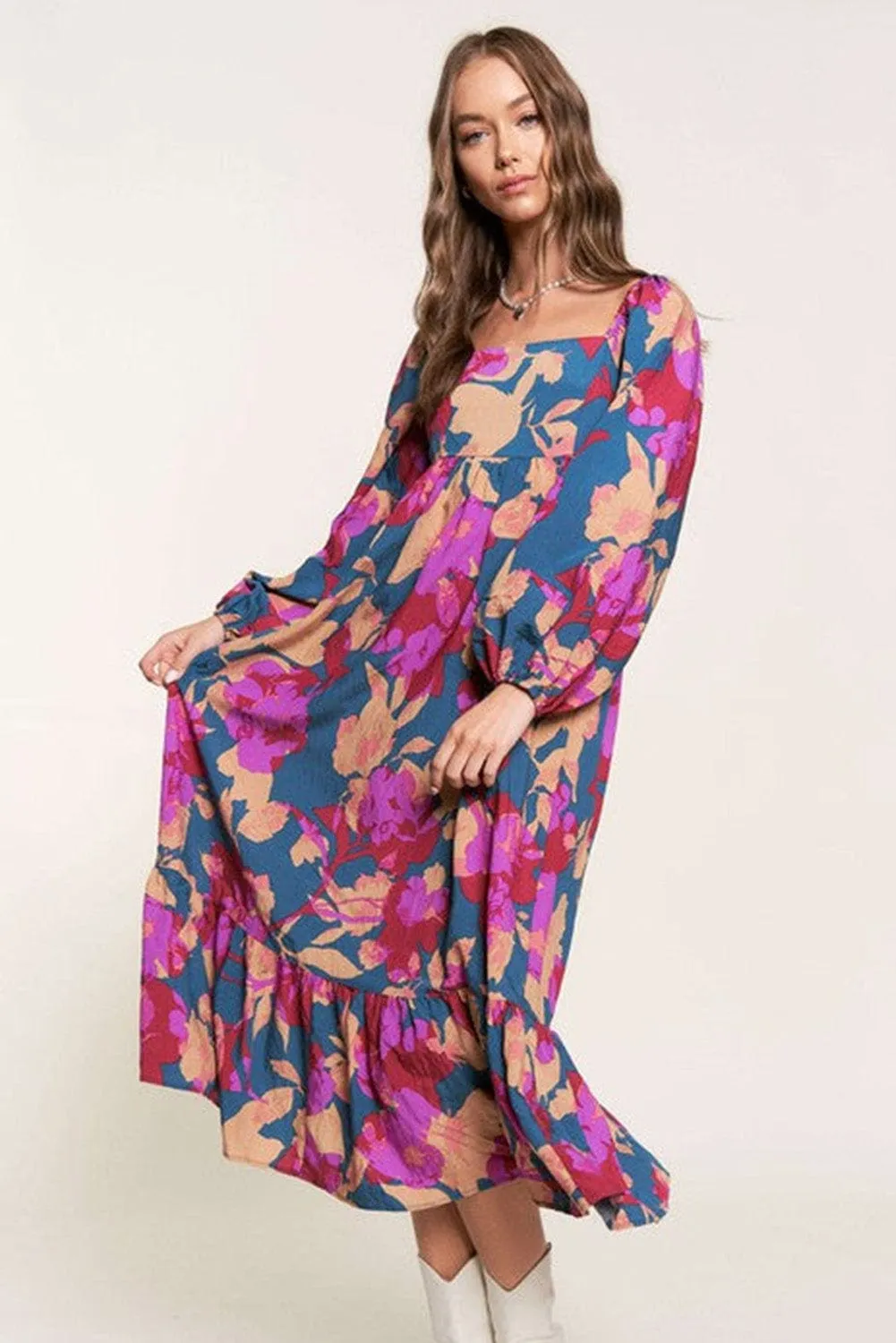 Blouson Sleeve Midi Dress