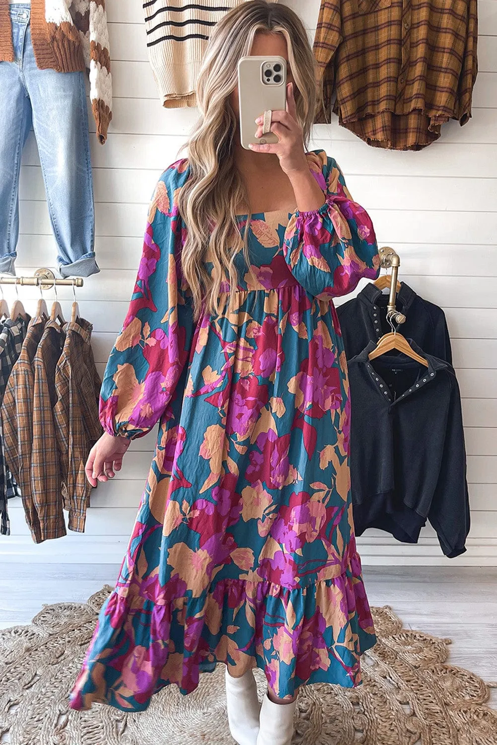 Blouson Sleeve Midi Dress