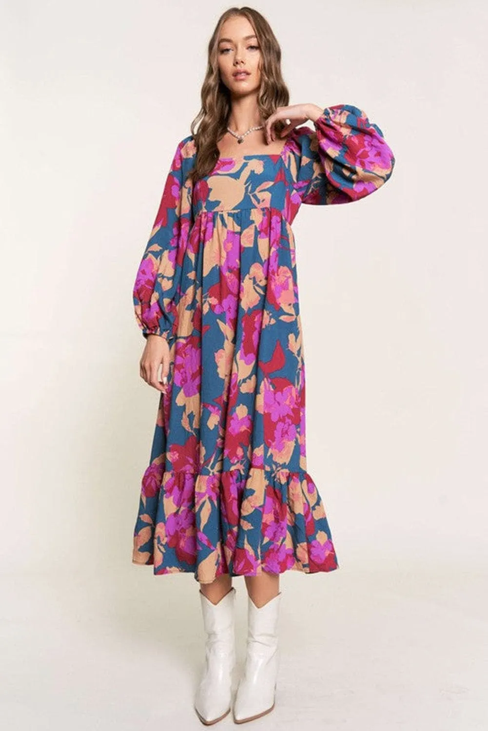 Blouson Sleeve Midi Dress