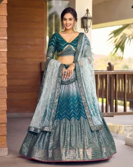 BLUE SEQUINS THREAD EMBROIDERY WORK LEHENGA CHOLI