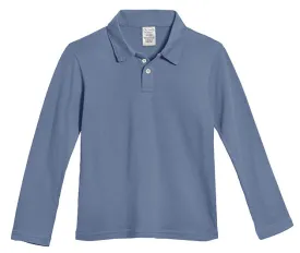 Boys Soft Cotton Jersey 2-Button Long Sleeve Polo Shirt | Smurf