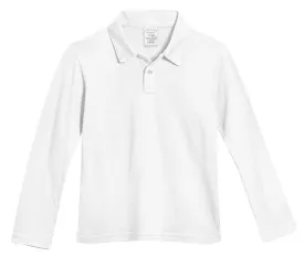 Boys Soft Cotton Jersey 2-Button Long Sleeve Polo Shirt | White