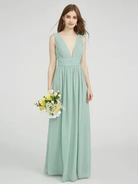 Bridesmaid Dress V Neck Sleeveless Elegant Floor Length Chiffon with Ruched  Side Draping