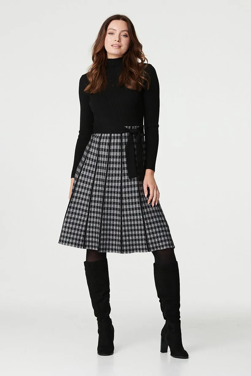 Checked High Neck Knit Dress