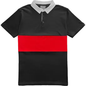 Classic Black and Red Striped Mens Short Sleeve Polo Rugby Shirt