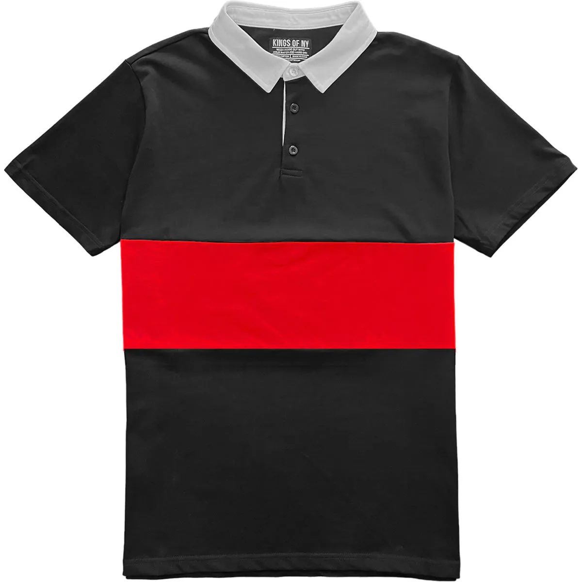 Classic Black and Red Striped Mens Short Sleeve Polo Rugby Shirt