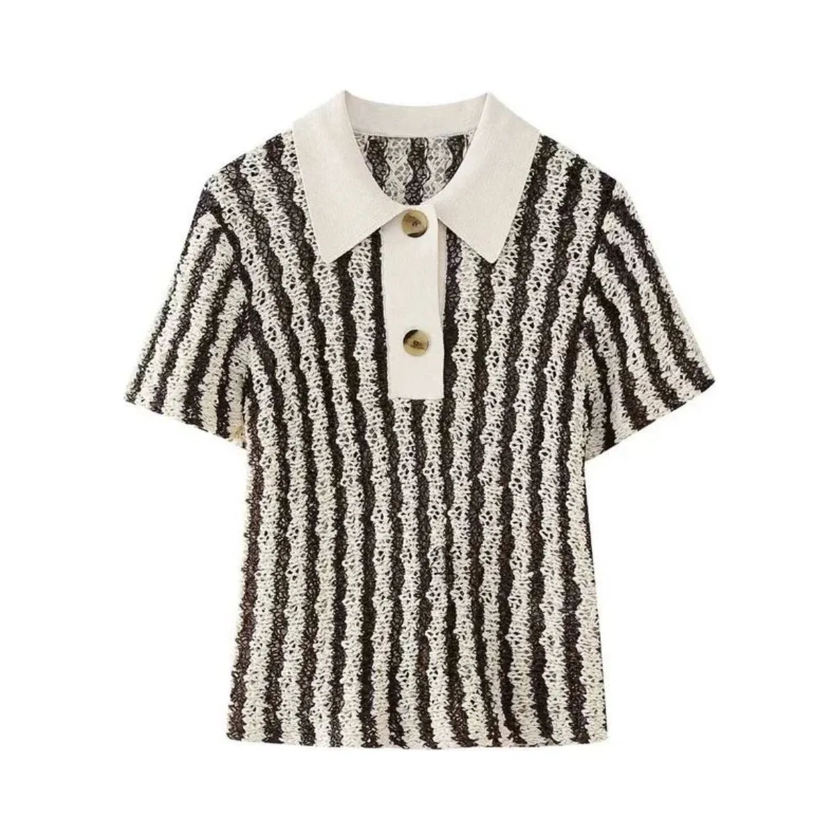 Classic Striped Knitted Polo Shirt.