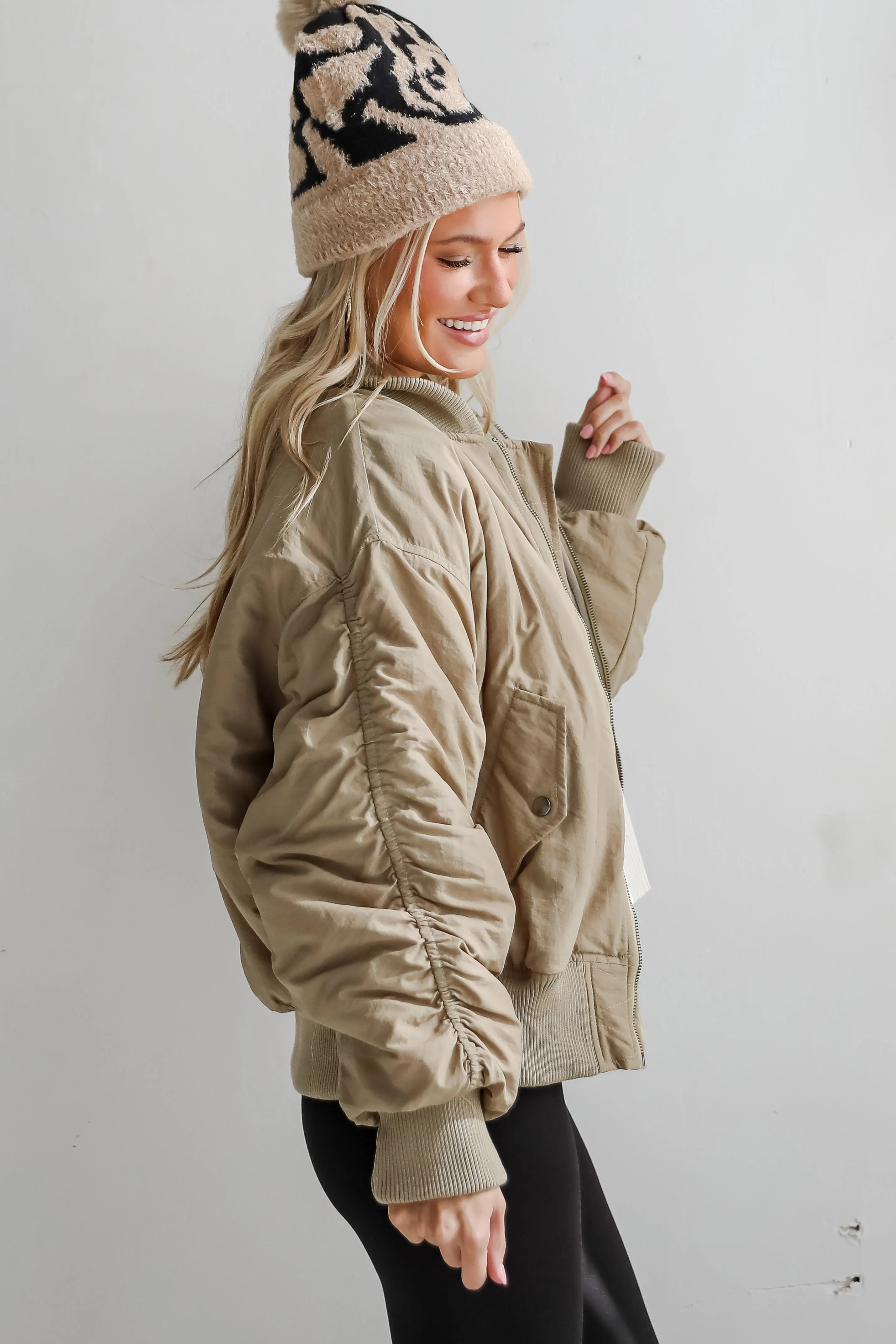 Coziest Forecast Light Olive Bomber Jacket