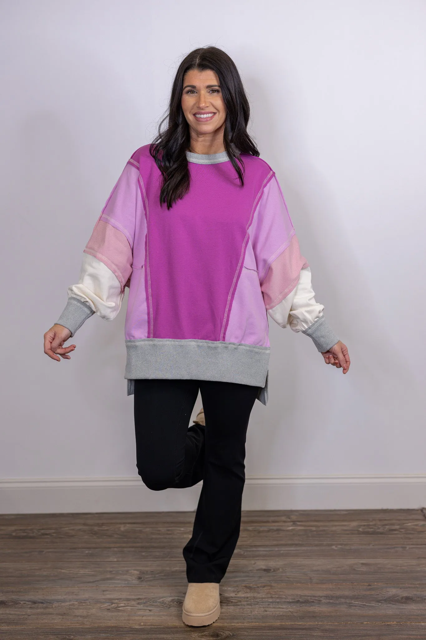 Cozy Trends Magenta Colorblock Pullover