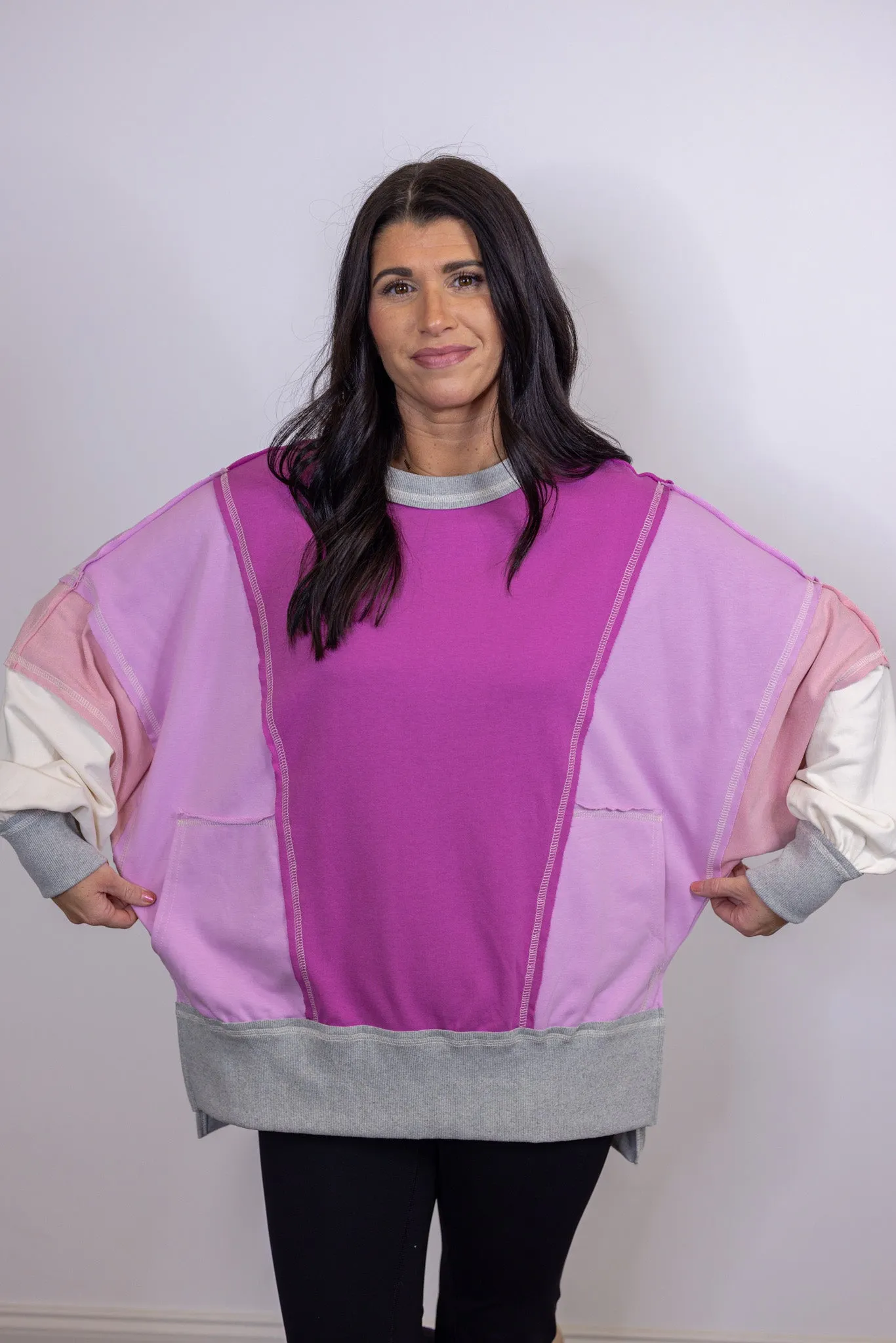 Cozy Trends Magenta Colorblock Pullover