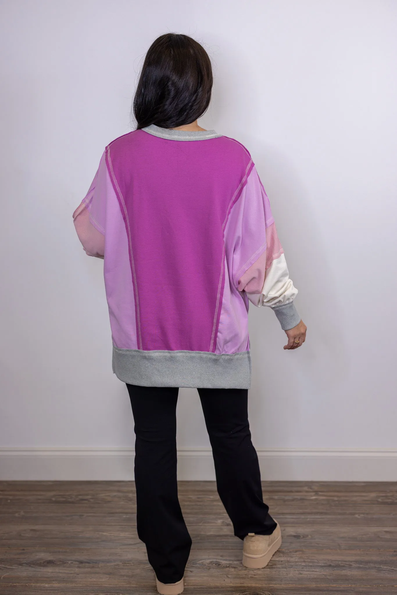 Cozy Trends Magenta Colorblock Pullover