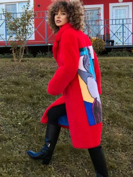 Deluxe Long Back Print Coat Lovers - Red