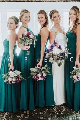 Elegant A Line Green Floor Length Bridesmaid Dresses, Long Prom SWK20460