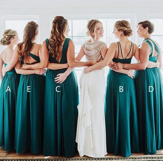 Elegant A Line Green Floor Length Bridesmaid Dresses, Long Prom SWK20460