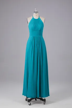 Elegant Chiffon Halter Floor Length Bridesmaid Dresses