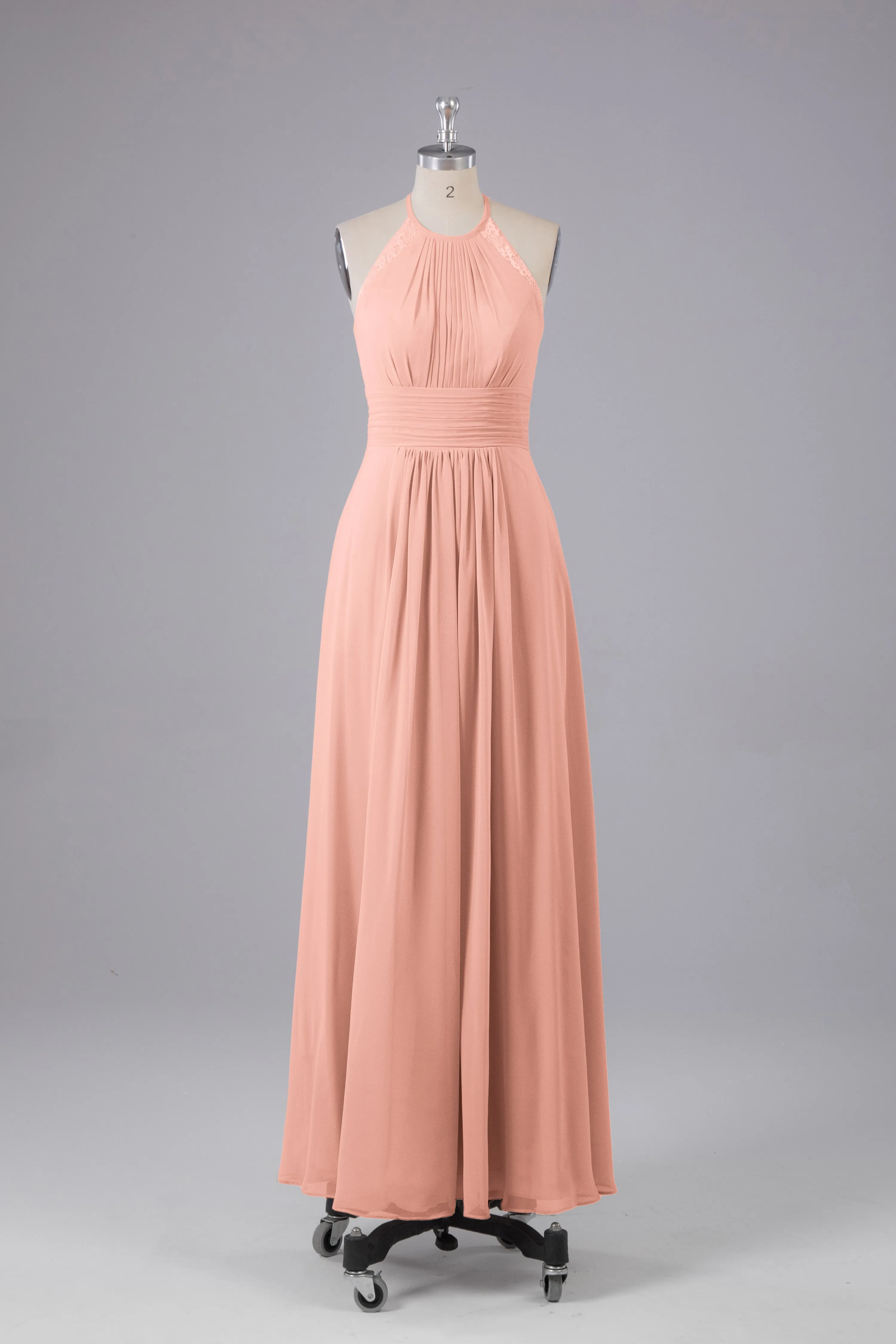 Elegant Chiffon Halter Floor Length Bridesmaid Dresses