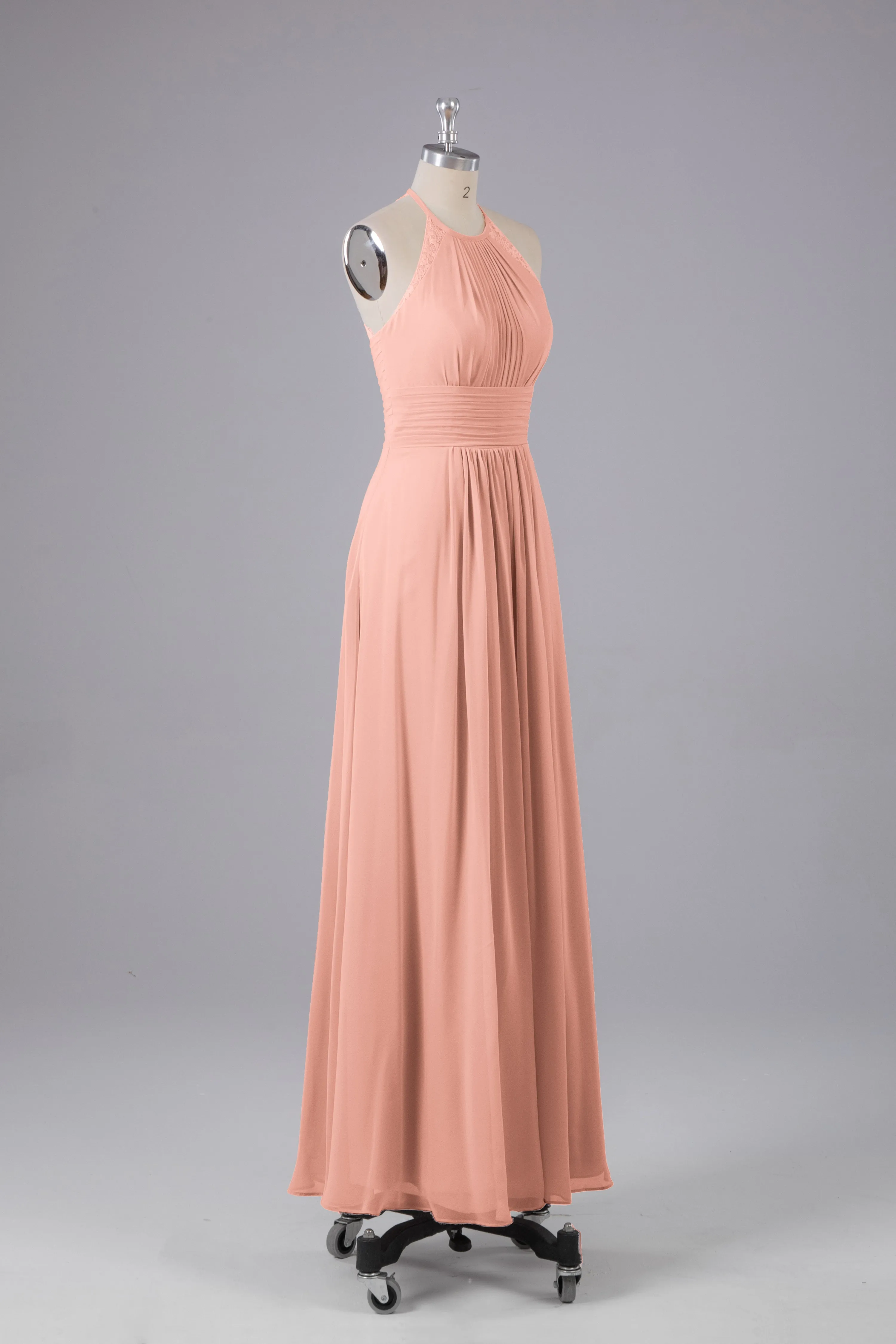 Elegant Chiffon Halter Floor Length Bridesmaid Dresses