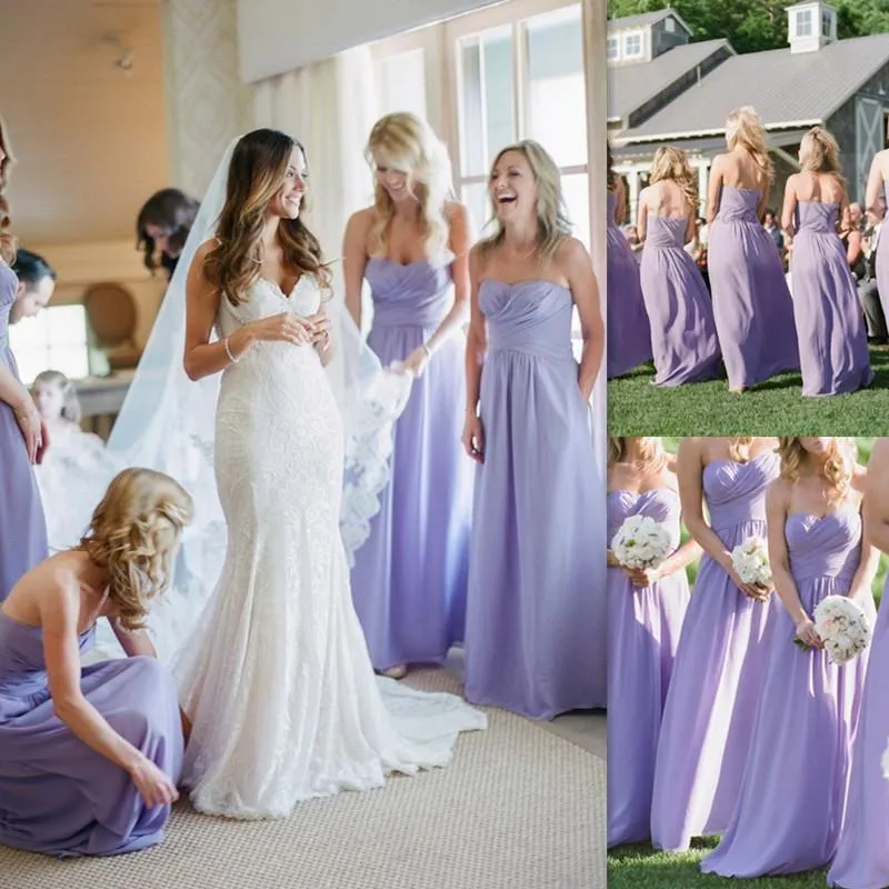 Elegant Lavender Strapless Chiffon Bridesmaid Dresses, Ruffles Wedding Party Dresses SWK15172