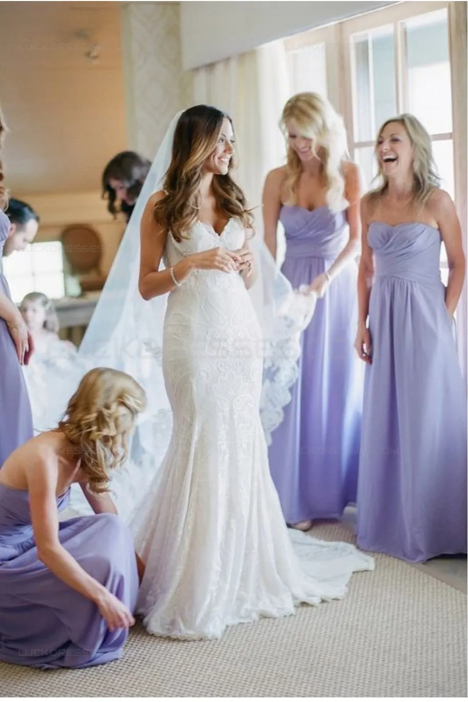 Elegant Lavender Strapless Chiffon Bridesmaid Dresses, Ruffles Wedding Party Dresses SWK15172