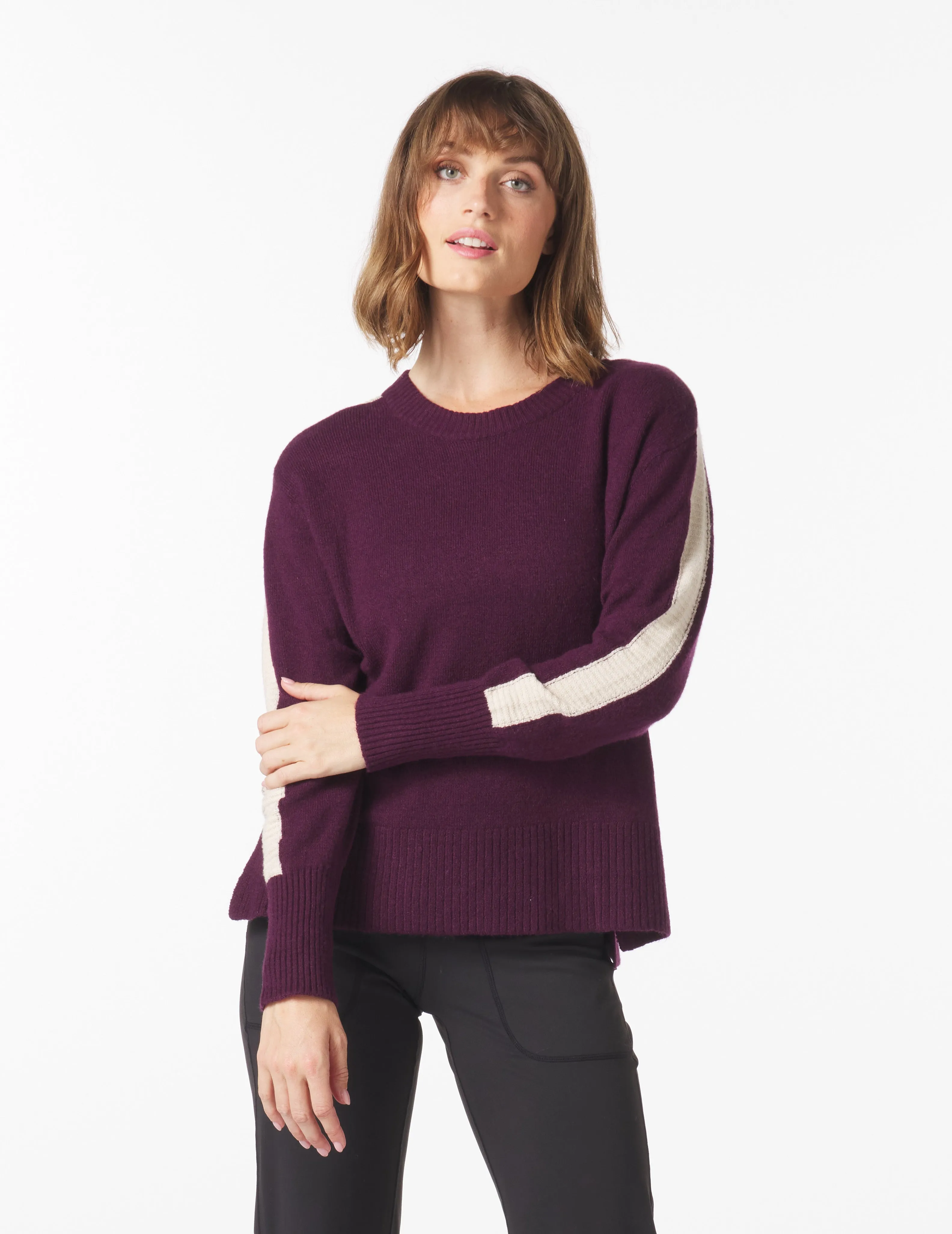 Elevated Knit Crew: Mulberry/Oatmilk