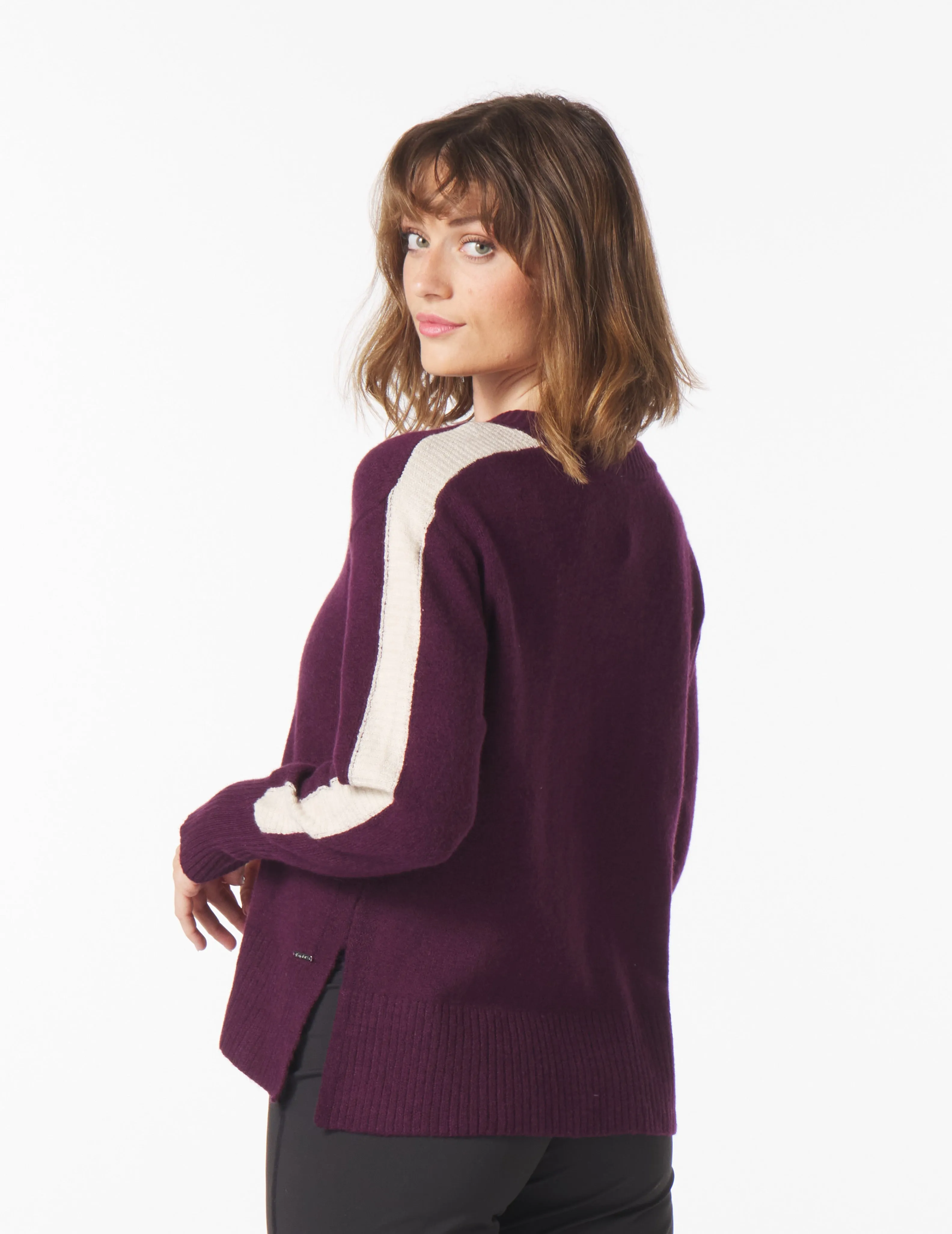 Elevated Knit Crew: Mulberry/Oatmilk