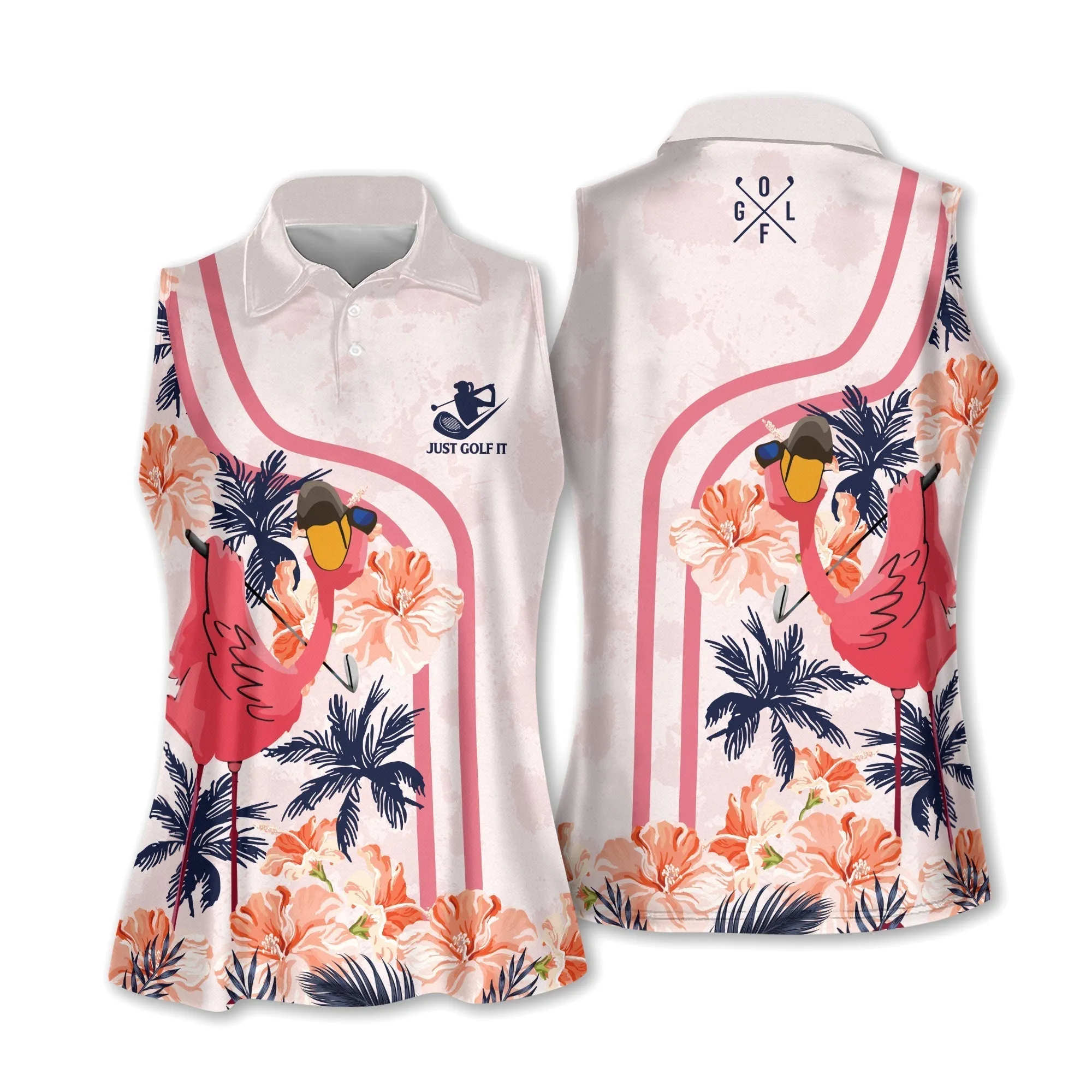 Flamingo Golf Women Short Sleeve Polo Shirt, Sleeveless Polo Shirt for woman