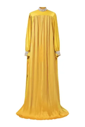 Frances Straight High Neck Silk Floor Length Dress