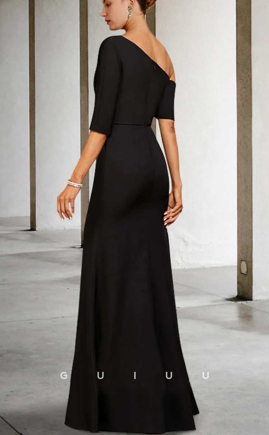 GM060 - Elegant A-Line One Shoulder Floor Length 34 Length Sleeves Mother of the Bride Dress