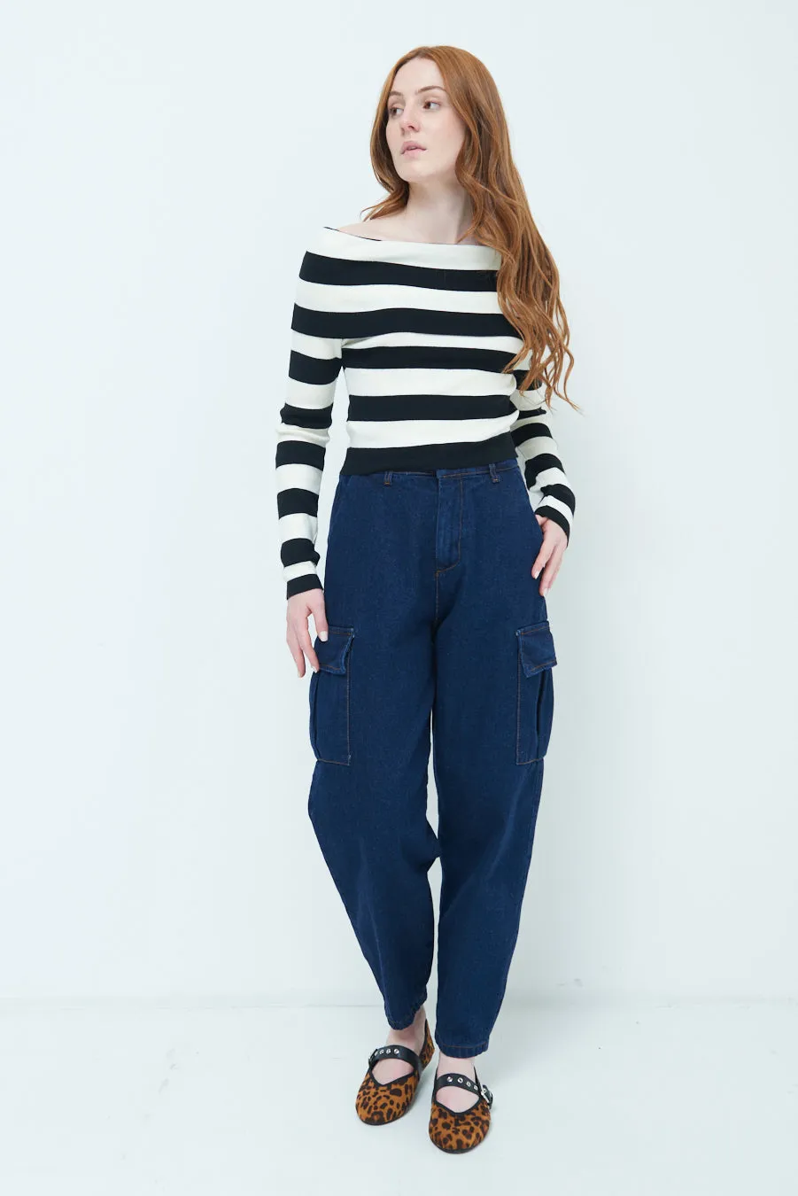 High-waist cargo denim jeans wholesale