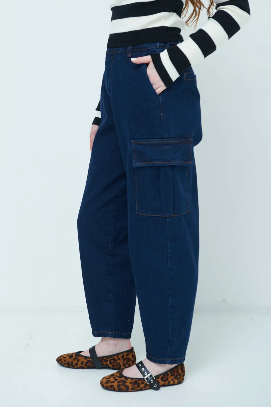 High-waist cargo denim jeans wholesale