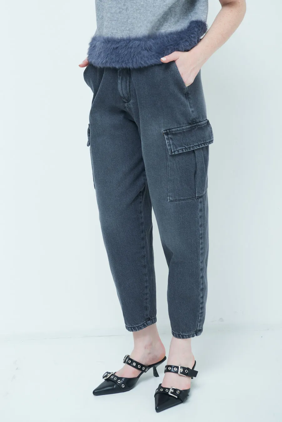 High-waist cargo denim jeans wholesale