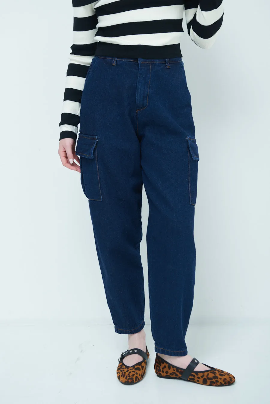 High-waist cargo denim jeans wholesale