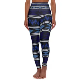 High Waisted Yoga Pants, Dark Blue Bohemian Style Sports Pants