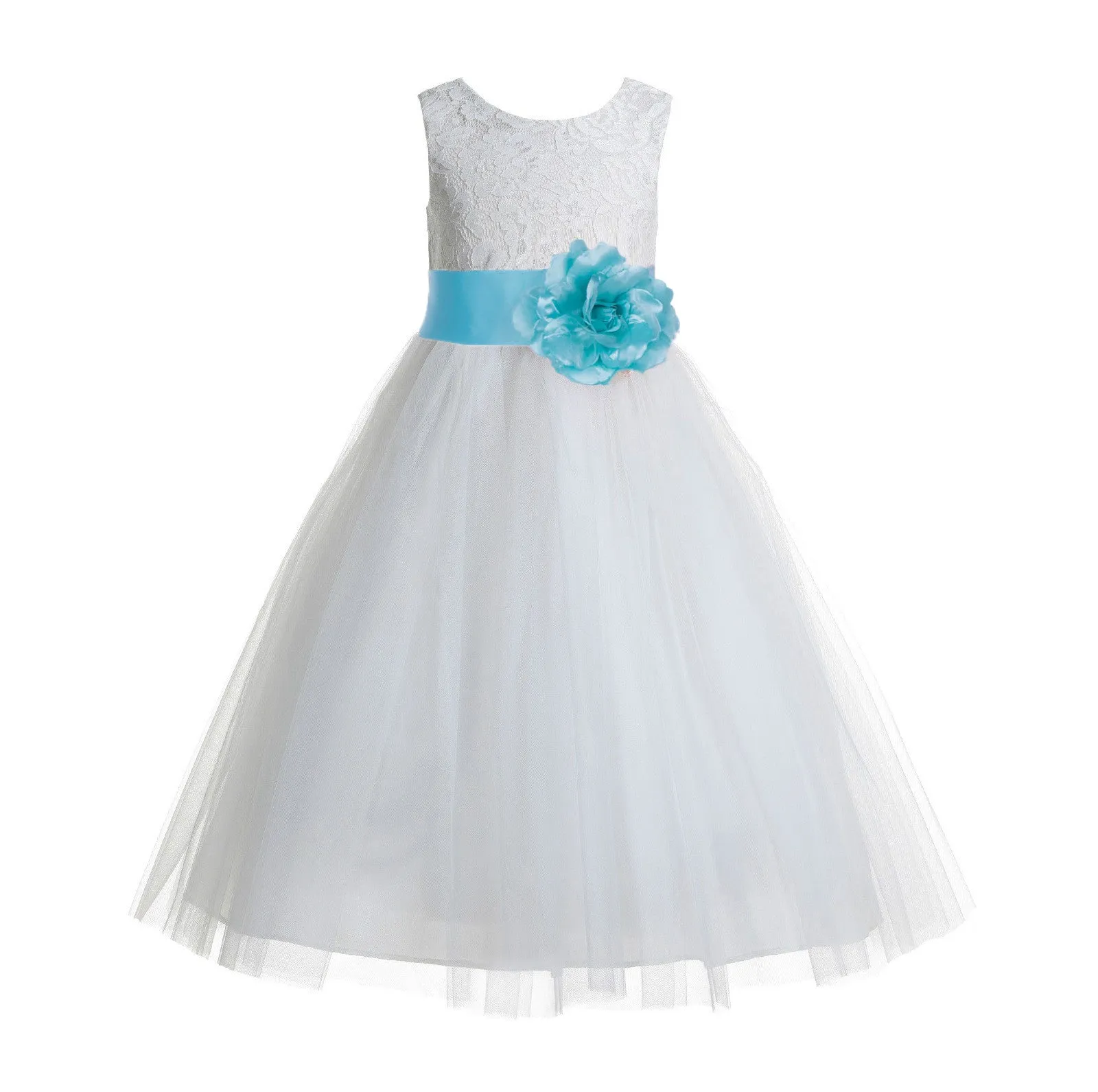 Ivory Floral Lace Heart Cutout Flower Girl Dress Communion Baptism Junior Bridesmaid Dress 172T(4)