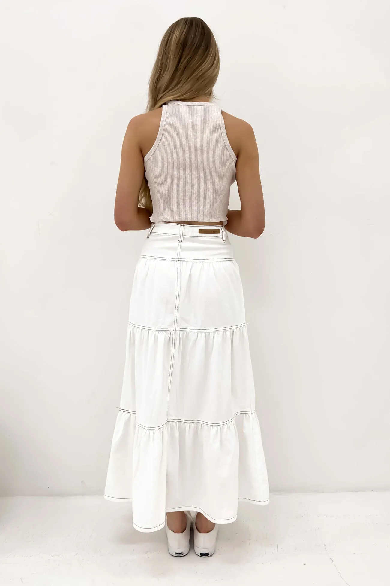 Leela Denim Midi Skirt White