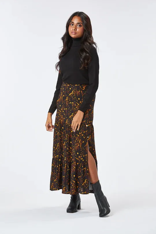 LIDY MIDI SKIRT (BLACK/RUST)