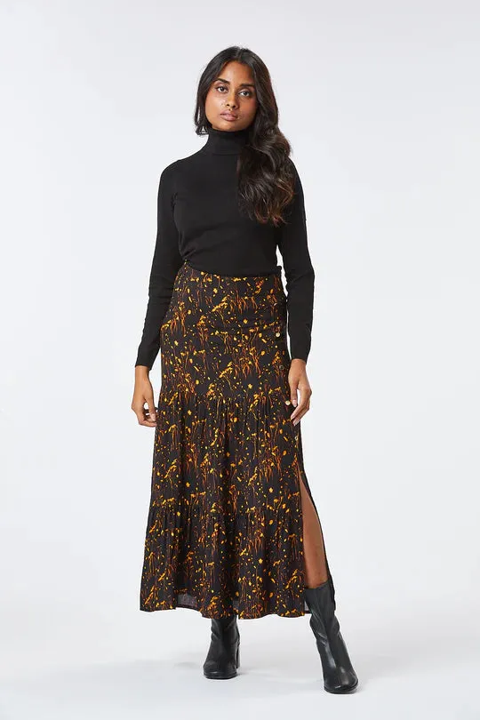 LIDY MIDI SKIRT (BLACK/RUST)