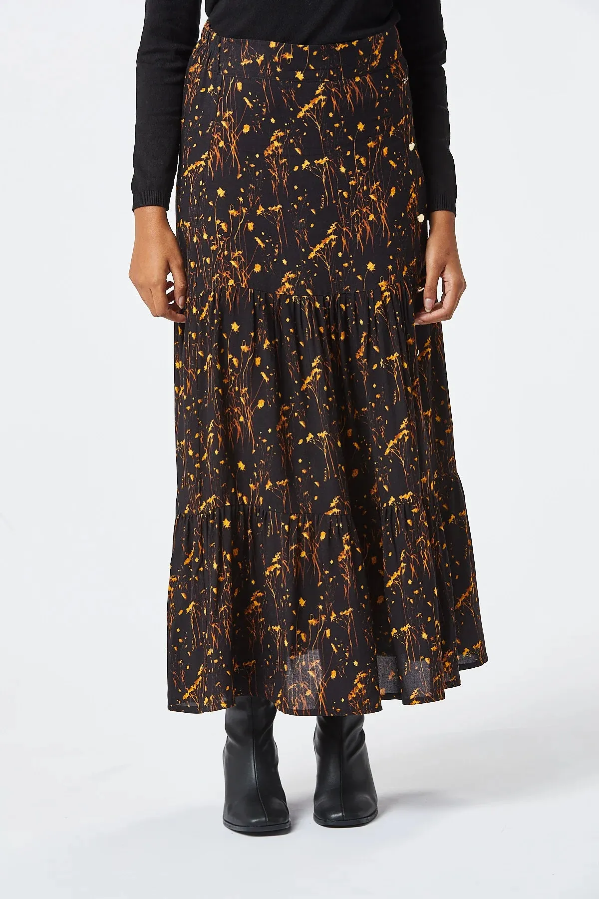 LIDY MIDI SKIRT (BLACK/RUST)