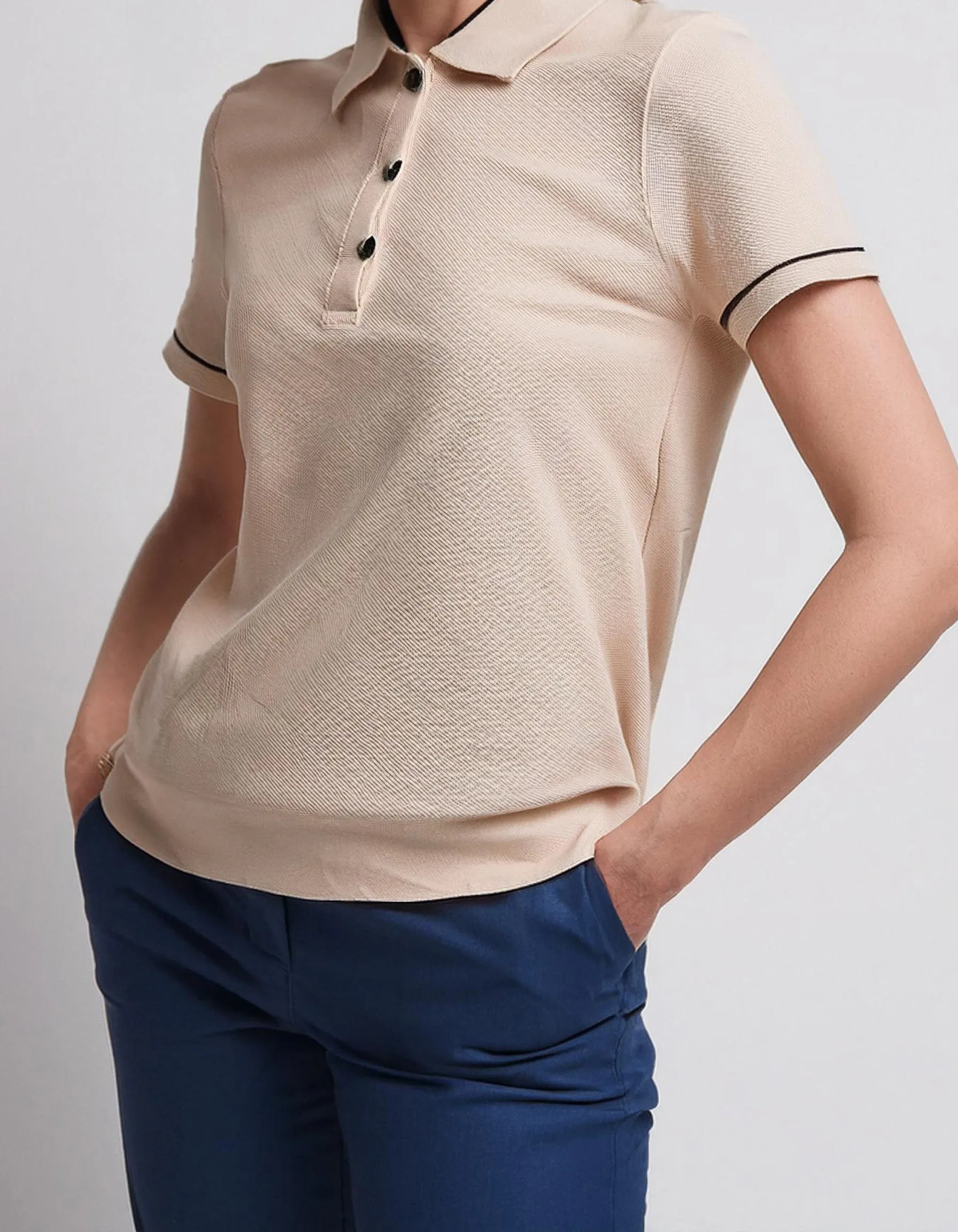 Light Brown Ribbed Polo Shirt