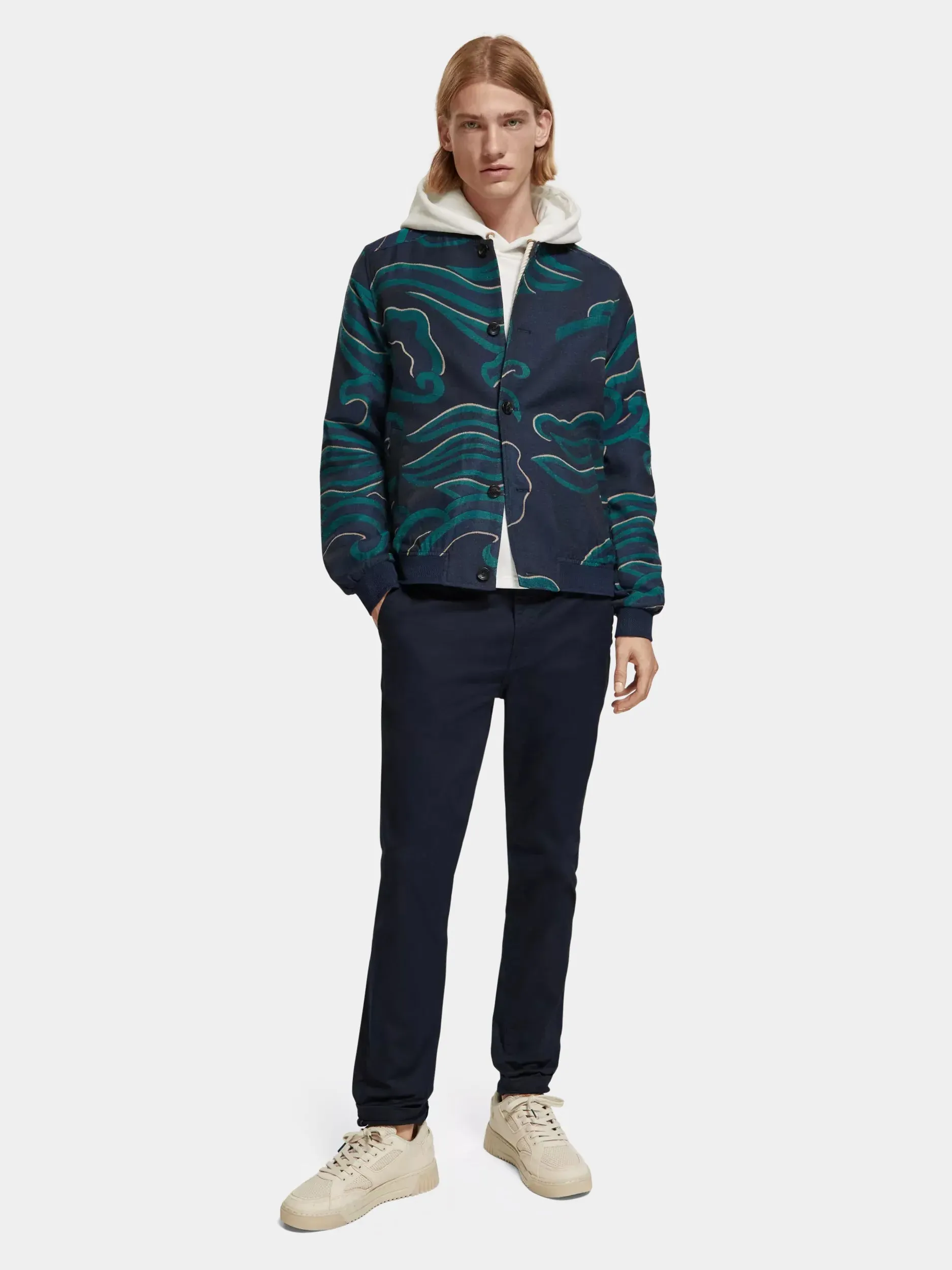 Lightweight jacquard bomber jacket