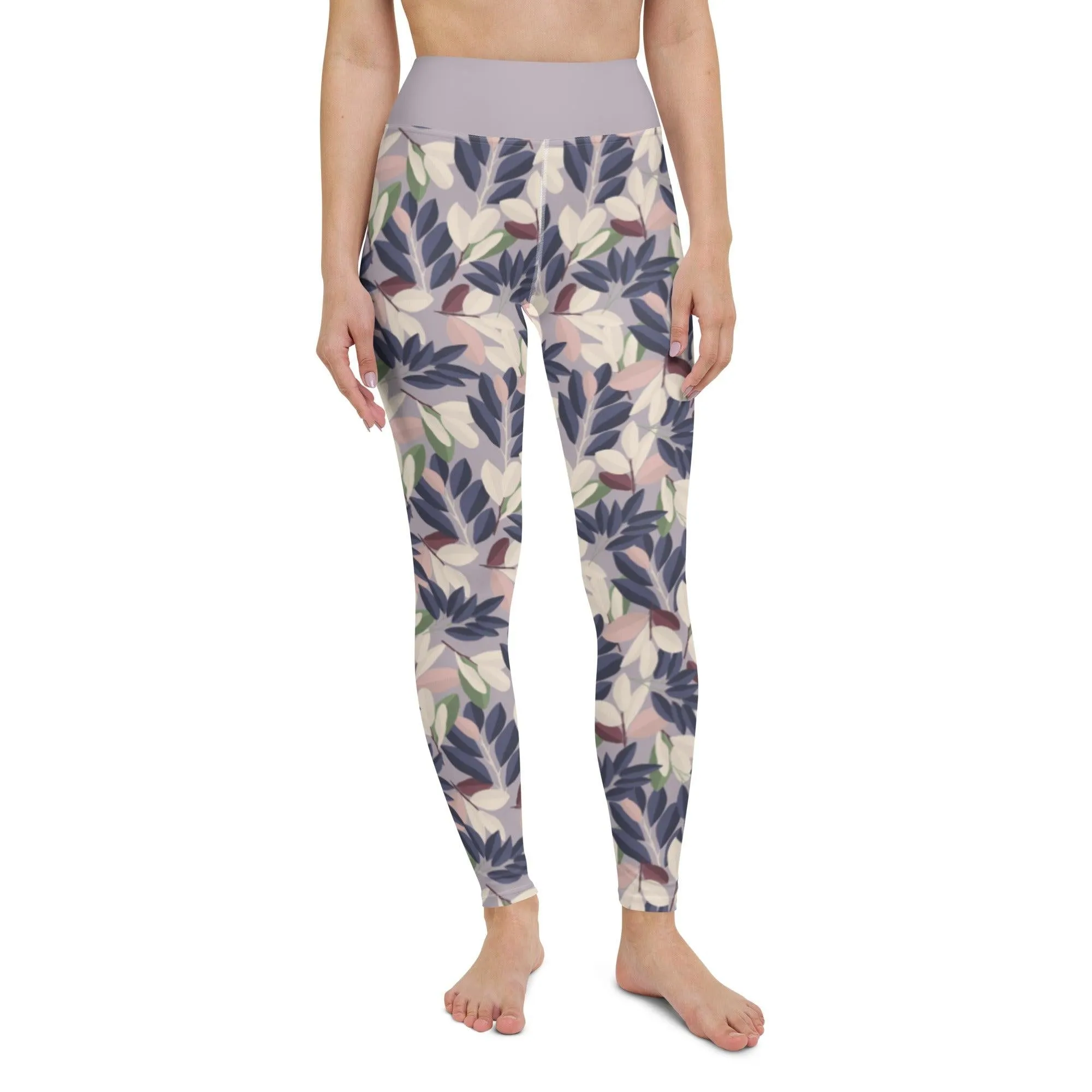 Lilac Leaves Women's High-Waisted Yoga Pants